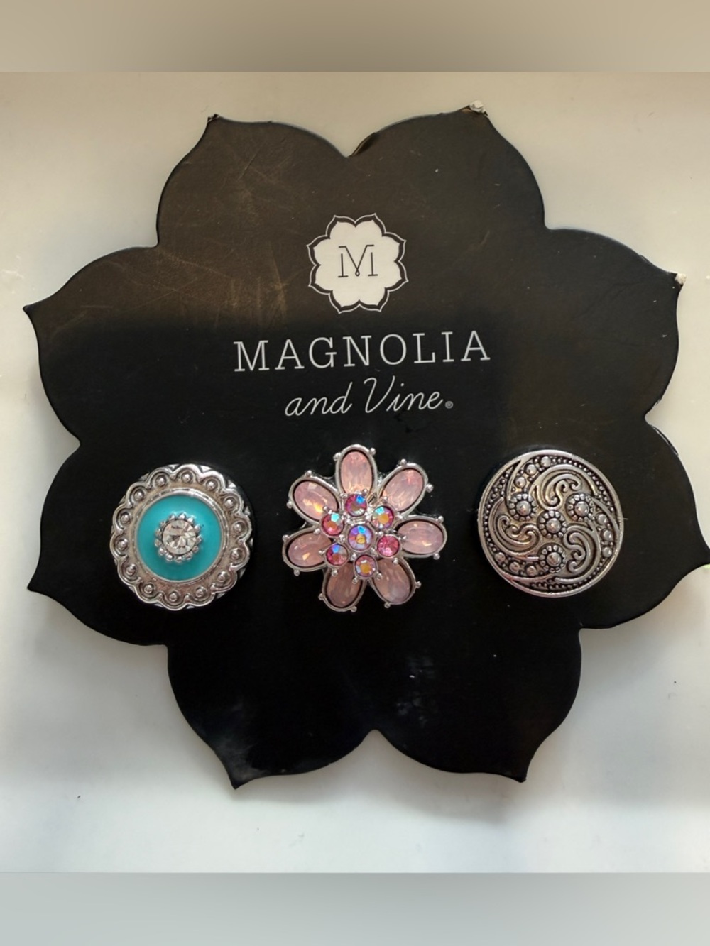Magnolia and Vine Pink and Turquoise Flower Snap Charm Bundle
